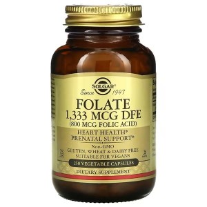 Solgar, Folate, 800 mcg, 250 Vegetable Caps kwas foliowy Folian