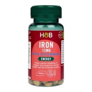 Holland & Barrett Iron + B Vits, Vit C & Minerals 15mg 90 Tablets żelazo minerały