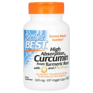 Doctor's Best High Absorption Curcumin, 500 mg, 120 Capsules Kurkuma Kurkumina Bioperyna