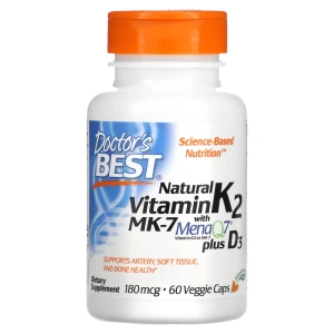 Doctor's Best Natural Vitamin K2 MK-7 with MenaQ7 plus Vitamin D3, 180 mcg Witamina K2 D3