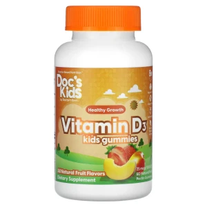 Doctor's Best Doc's Kids, Vitamin D3 Gummies, All Natural Fruit, 25 mcg (1,000 IU), 60 Natural Fruit Pectin Gummies Witamina D3