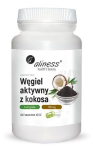  Aliness Węgiel aktywny z kokosa Food Grade 300 mg x 100 Vege caps. 