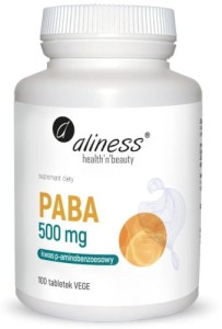  Aliness PABA (kwas p-aminobenzoesowy) 500 mg x 100 vege tabs. 