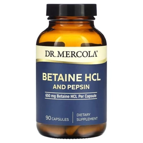 Dr. Mercola, Betaina HCL i pepsyna, 650 mg, 90 kapsułek
