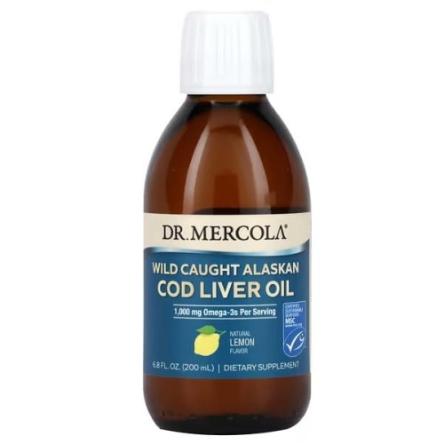 Dr. Mercola, Olej z wątroby dzikiego dorsza z Alaski, cytryna, 200 ml Alaskan Cod Liver