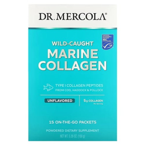 Dr. Mercola, Dziko złowiony kolagen morski, niearomatyzowany, 15 opakowań Marine Collagen