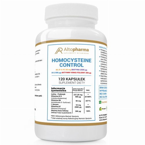 Alto pharma HOMOCYSTEINE CONTROL MODULATOR FORTE B12 B6 B7 P-5-P B9 + L-LEUCYNA + PREBIOTYK PRODUKT WEGE 120 kapsułek
