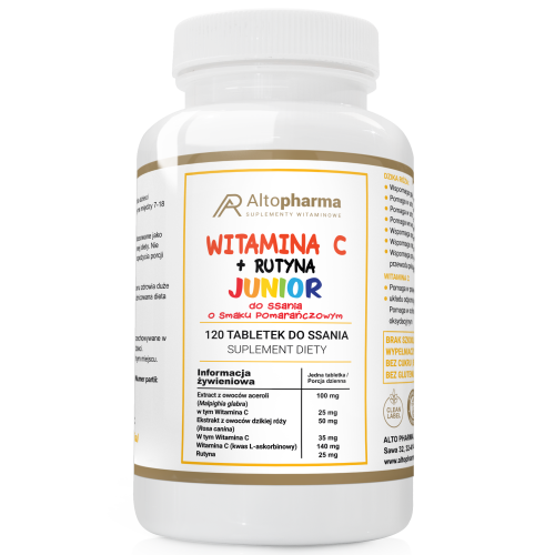 Alto pharma WITAMINA C + RUTYNA JUNIOR 200mg TABLETKI DO SSANIA O SMAKU POMARAŃCZOWYM PRODUKT WEGE 120 tabletek
