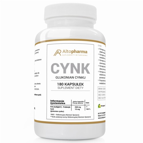 Altopharma  GLUKONIAN CYNKU CYNK 15mg + PREBIOTYK PRODUKT WEGE 180 kapsułek
