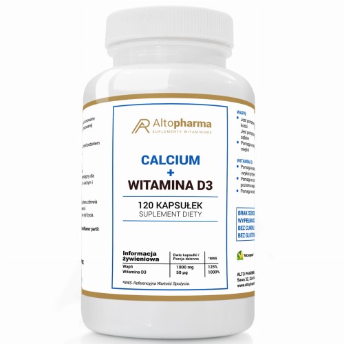 Altopharma CALCIUM 1000mg WITAMINA D3 50µg WAPŃ MOCNE KOŚCI 120 kapsułek