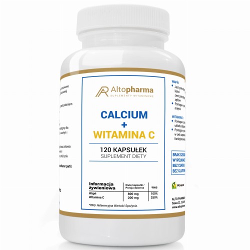 Altopharma CALCIUM 800mg WITAMINA C 200mg WAPŃ MOCNE KOŚCI PRODUKT WEGE 120 kapsułek