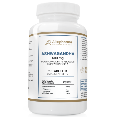 Alto pharma Ashwagandha 600mg Altopharma ŻEŃ-SZEŃ ADAPTOGEN REGENERACJA SEN KONCENTRACJA 90 tabletek