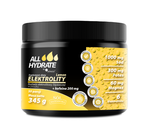 Aliness ALLHydrate, Elektrolity Lemon + Kofeina 200mg, 345g, 50 porcji