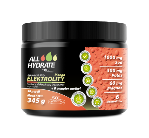 Aliness ALLHydrate, Elektrolity Mango + B complex methyl 345g, 50 porcji