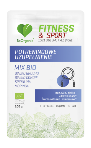  Aliness Potreningowe uzupełnienie MIX BIO 100g Białko Grochu Konopne Spirulina Moringa
