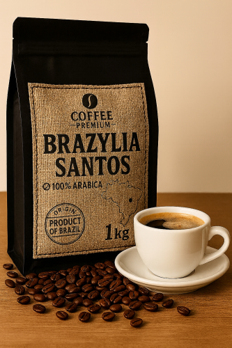 Coffee Premium - Brazylijska Santos 1kg 100% Arabica Łagodna, niska kwasowość Świeżo Palona