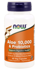 NOW Foods  Aloe 10,000 & Probiotics – Aloes koncentrat plus probiotyki – 60 kapsułek wegetariańskich